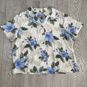 Caribbean Joe Women's Hawaiian Shirt Tropical Floral Sheer Rayon Size M Button